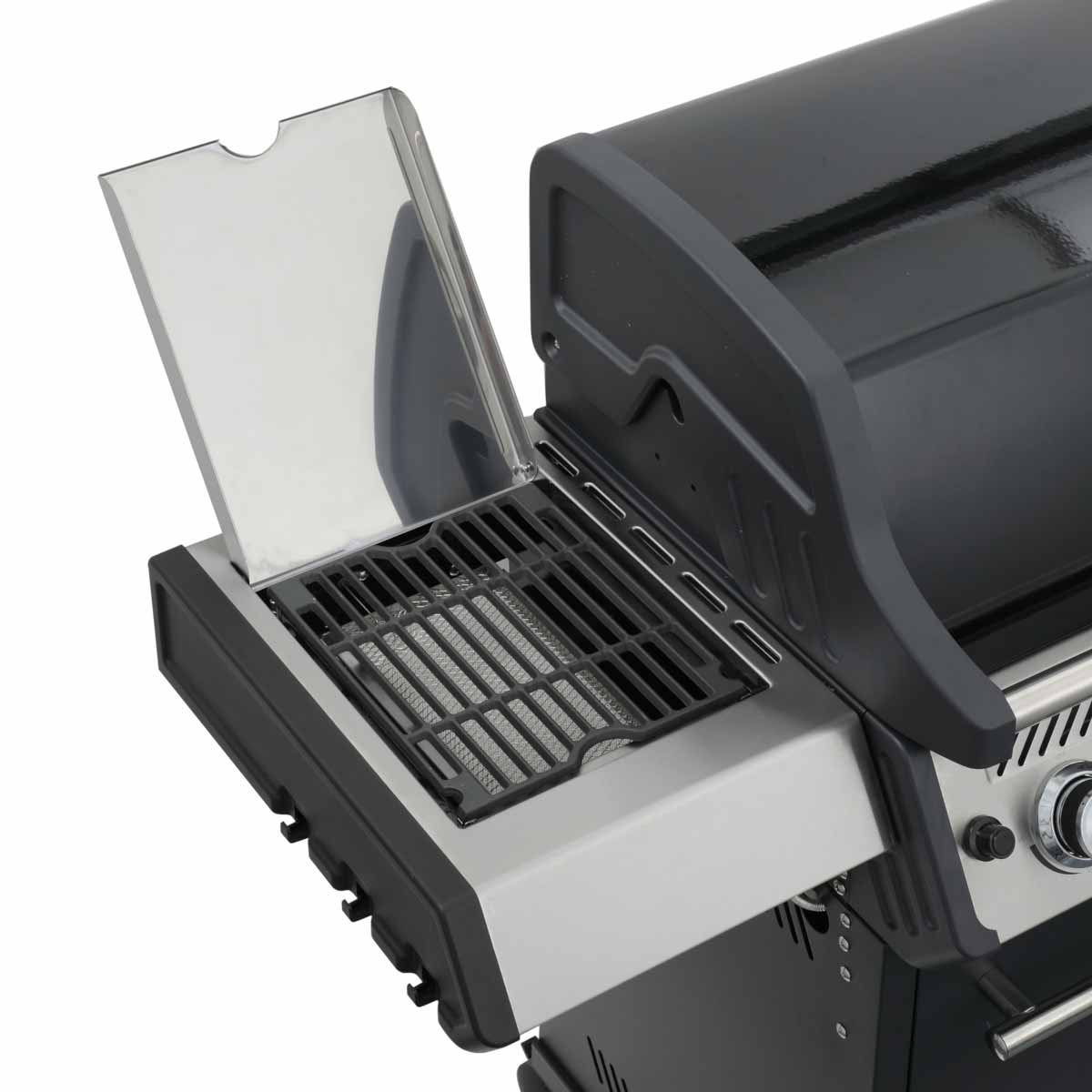 SANTOS S-418 mit Seiten- & Heckbrenner, Schwarz inkl. Drehspieß, Rostheber & Silikonablage SANTOS S-418 mit Seiten- & Heckbrenner, Schwarz inkl. Drehspieß, Rostheber & Silikonablage