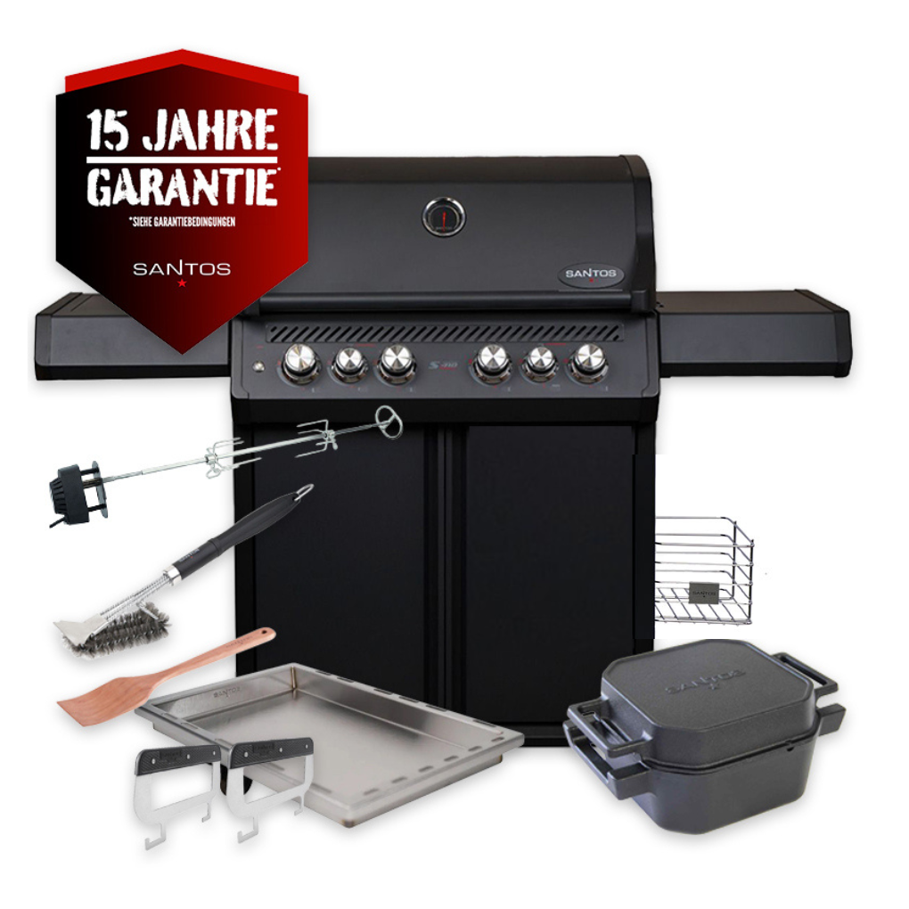 SANTOS S-418 Pro All Black Matt | Seiten- & Heckbrenner | Ready2Grill Bundle