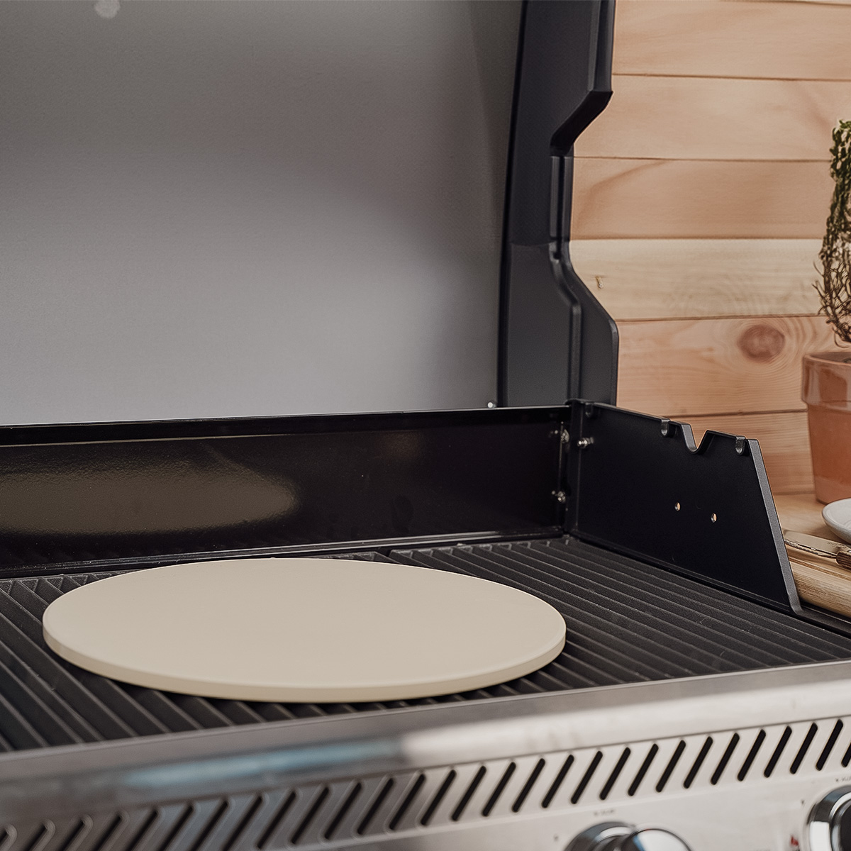SANTOS runder Pizzastein für Gasgrill | Holzkohlegrills | Smoker & Backofen | Ø 36,5 cm