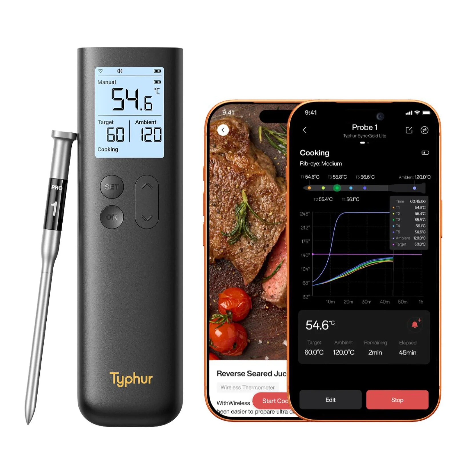 Typhur Sub-1G/WiFi Wireless Thermometerwith 1 Probe