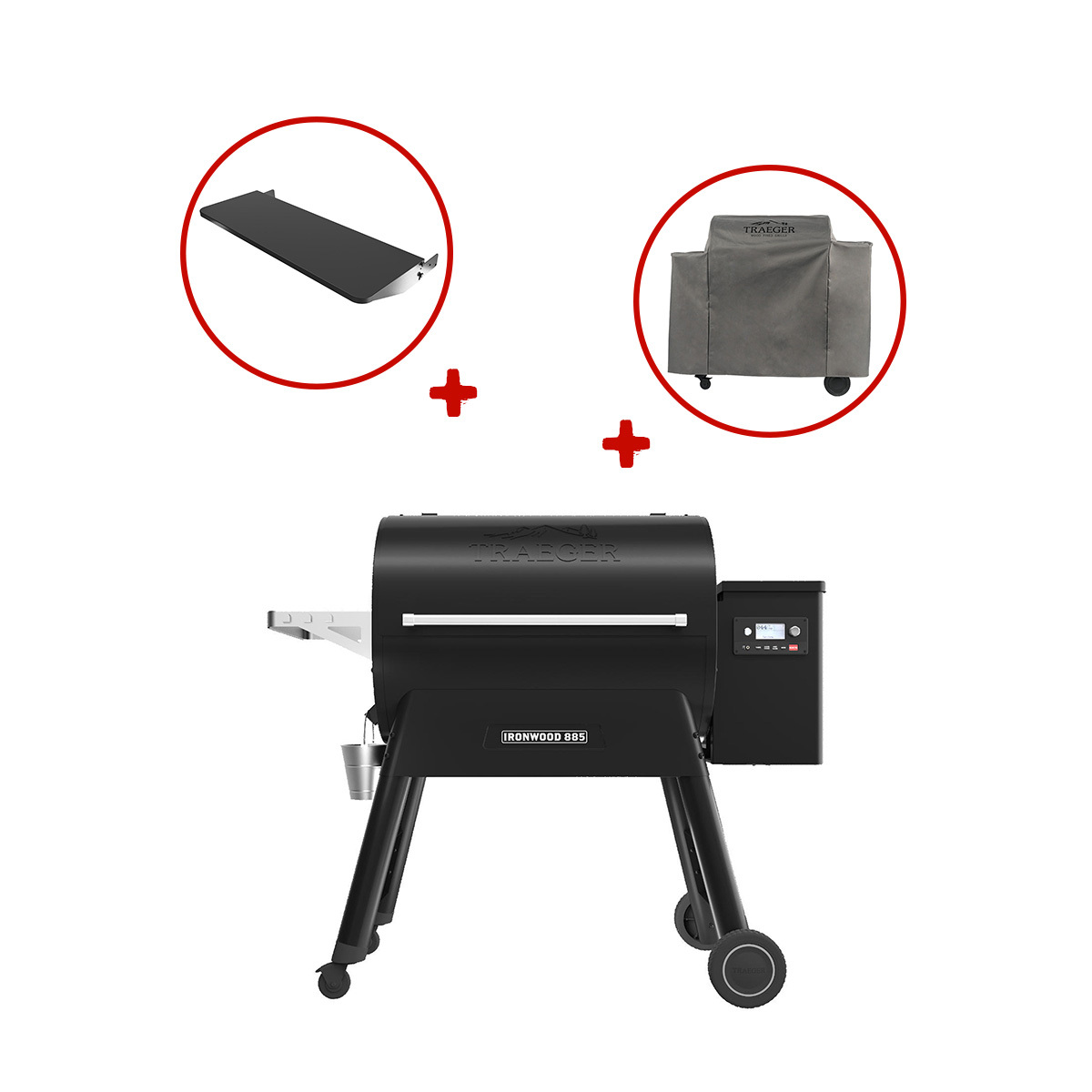 Traeger Pelletgrill Ironwood 885, Schwarz inkl. Abdeckhaube und Frontablage