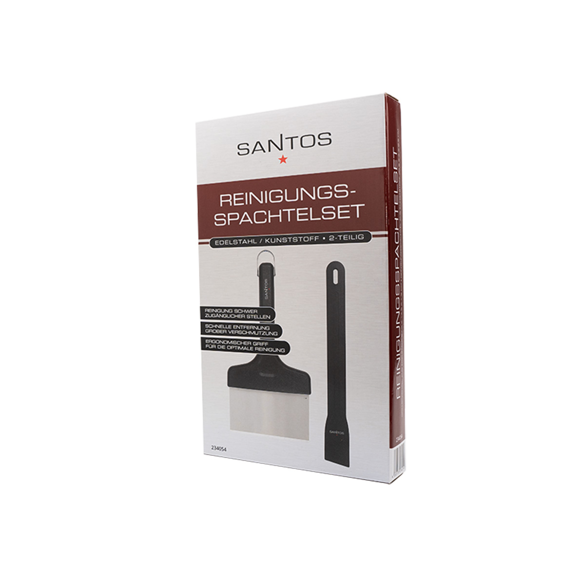 SANTOS Spachtel Reinigungsset - 2-teilig -  2er Reinigungs-Set für Planchas & Gasgrills -  rostfrei - spülmaschinengeeignet - 2 Größen