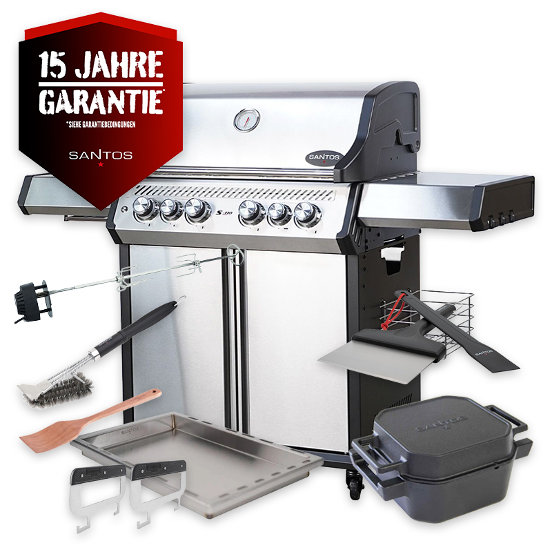 SANTOS S-418 Pro Edelstahl I Seiten- & Heckbrenner | Ready2Grill Bundle
