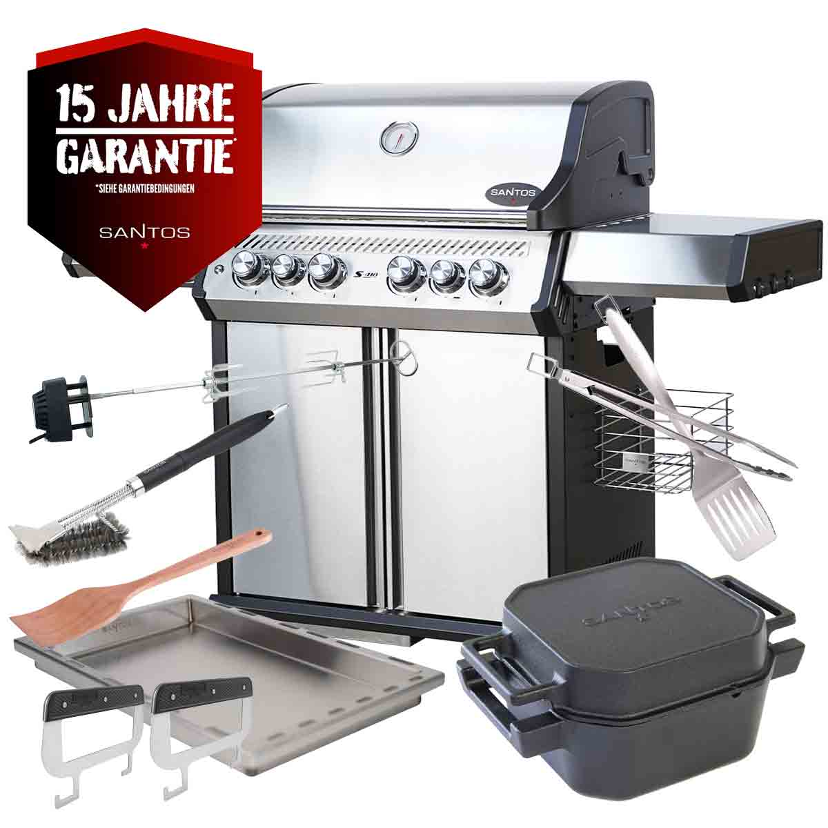 SANTOS S-418 Pro Edelstahl I Seiten- & Heckbrenner | Ready2Grill Bundle