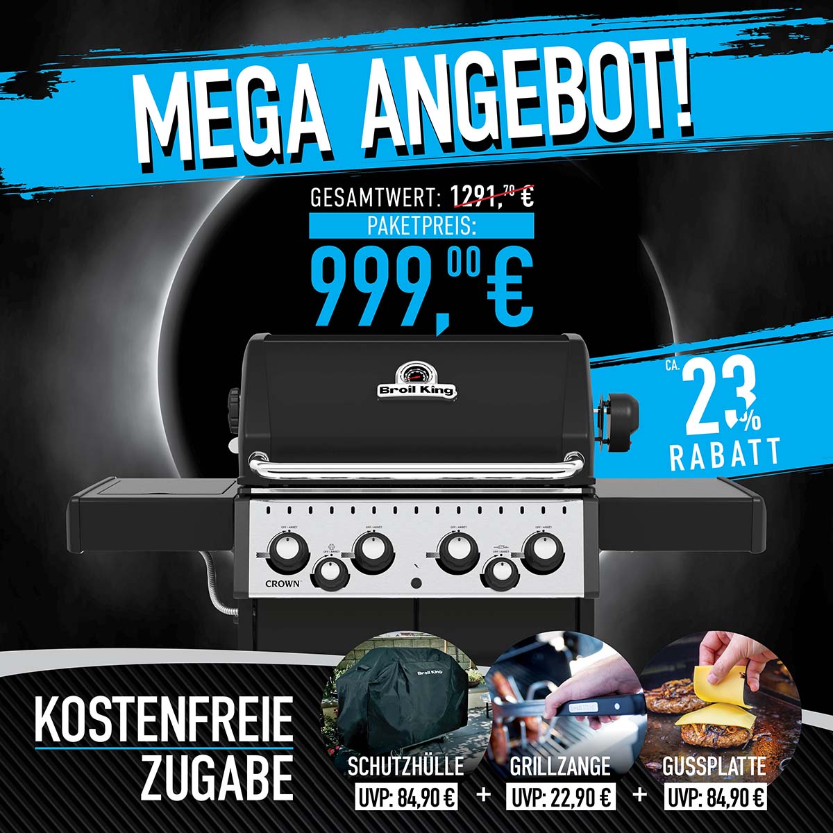 Broil King Crown 490 Promo Aktion, inkl. Abdeckhaube, Drehspieß & Gussplatte