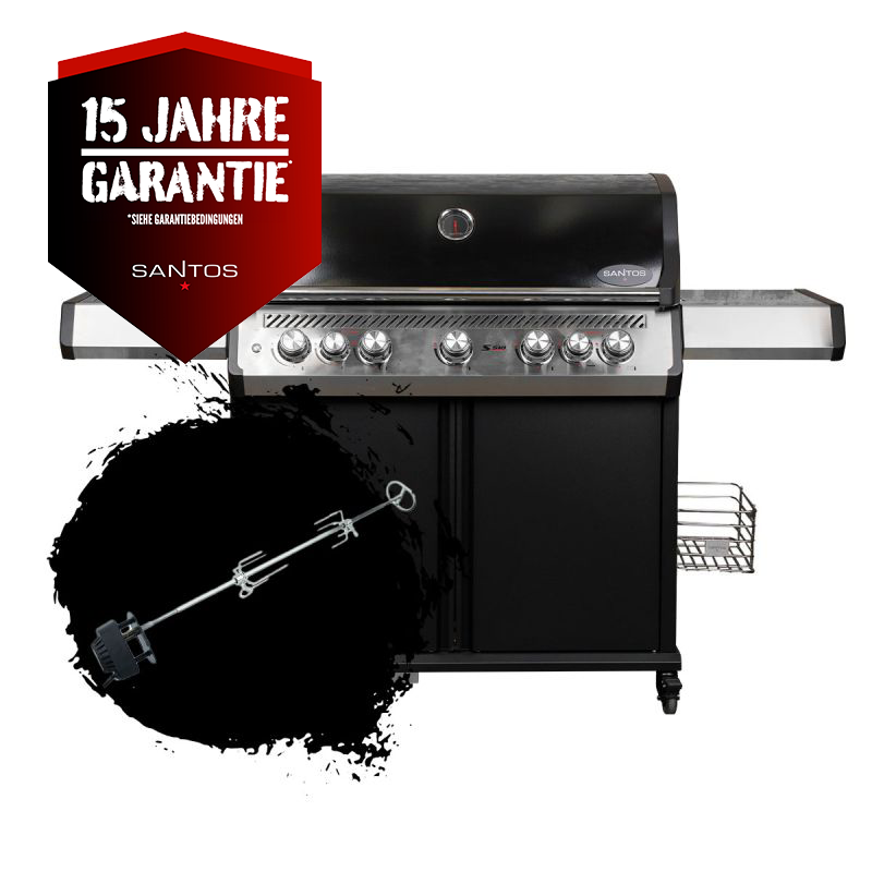 SANTOS S-518 Pro Schwarz | Seiten- & Heckbrenner | inkl. Drehspieß  SANTOS S-518 Pro Schwarz | Seiten- & Heckbrenner | inkl. Drehspieß