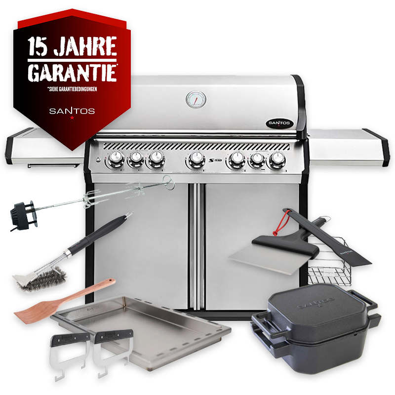 SANTOS S-518 Pro Edelstahl | Seiten- & Heckbrenner | Ready2Grill Bundle