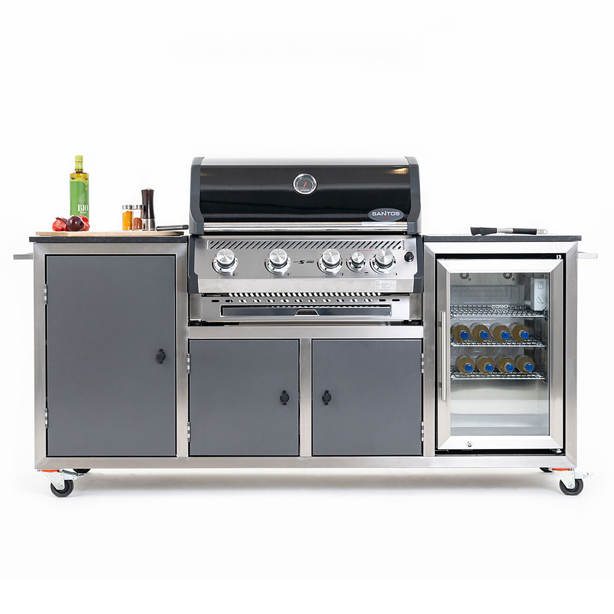 INDRAdesign Blackline Gasgrillstation mit SANTOS Free S-410 & Kühlschrank / anthrazit