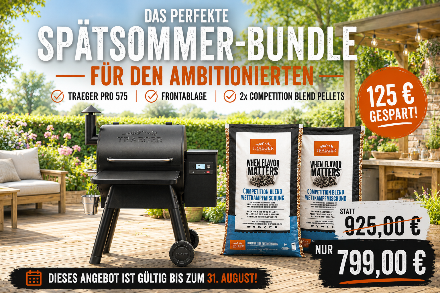 Traeger Pro D2 575 Pelletgrill Bundle – Schwarz inkl. Frontablage & 2 Säcken Pellets
