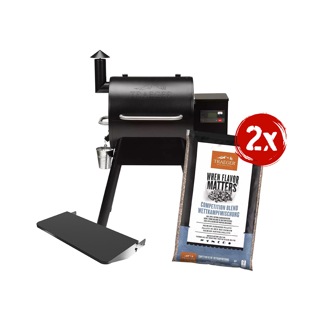 Traeger Pro D2 575 Pelletgrill Bundle – Schwarz inkl. Frontablage & 2 Säcken Pellets