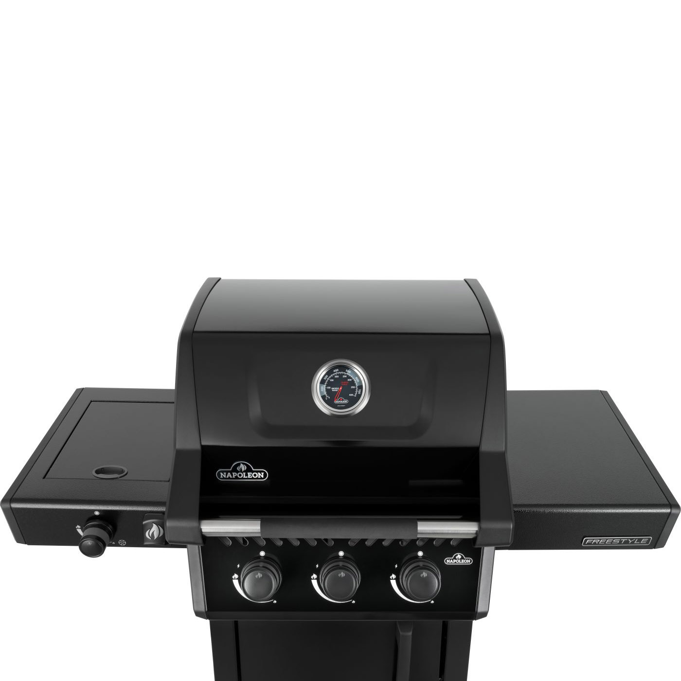 Napoleon Freestyle 365 mit Seitenbrenner in Schwarz, Ansicht auf Haube
