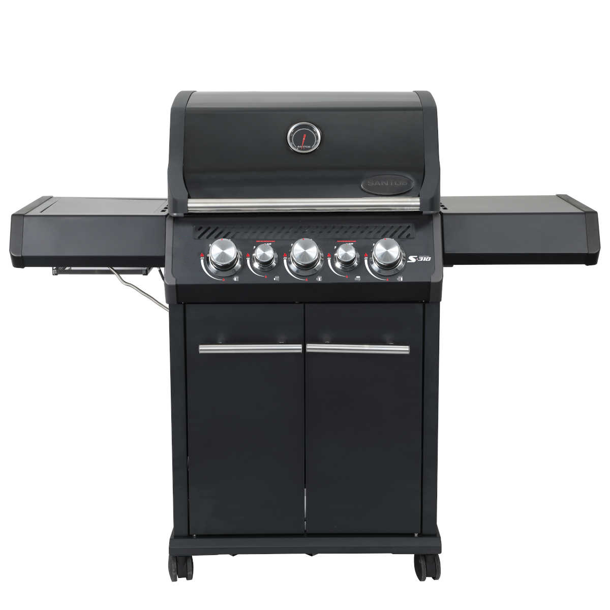 SANTOS Gasgrill S-318 | Seiten- & Heckbrenner, All Black inkl. Drehspieß, Rostheber & Silikonablage