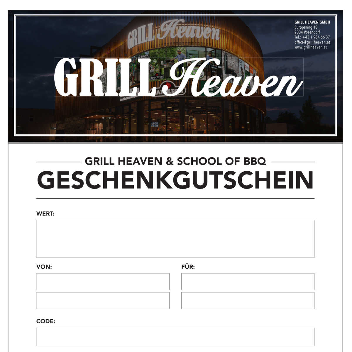 Grill Heaven Wertgutschein | 200,00 Euro Grill Heaven Wertgutschein | 200,00 Euro