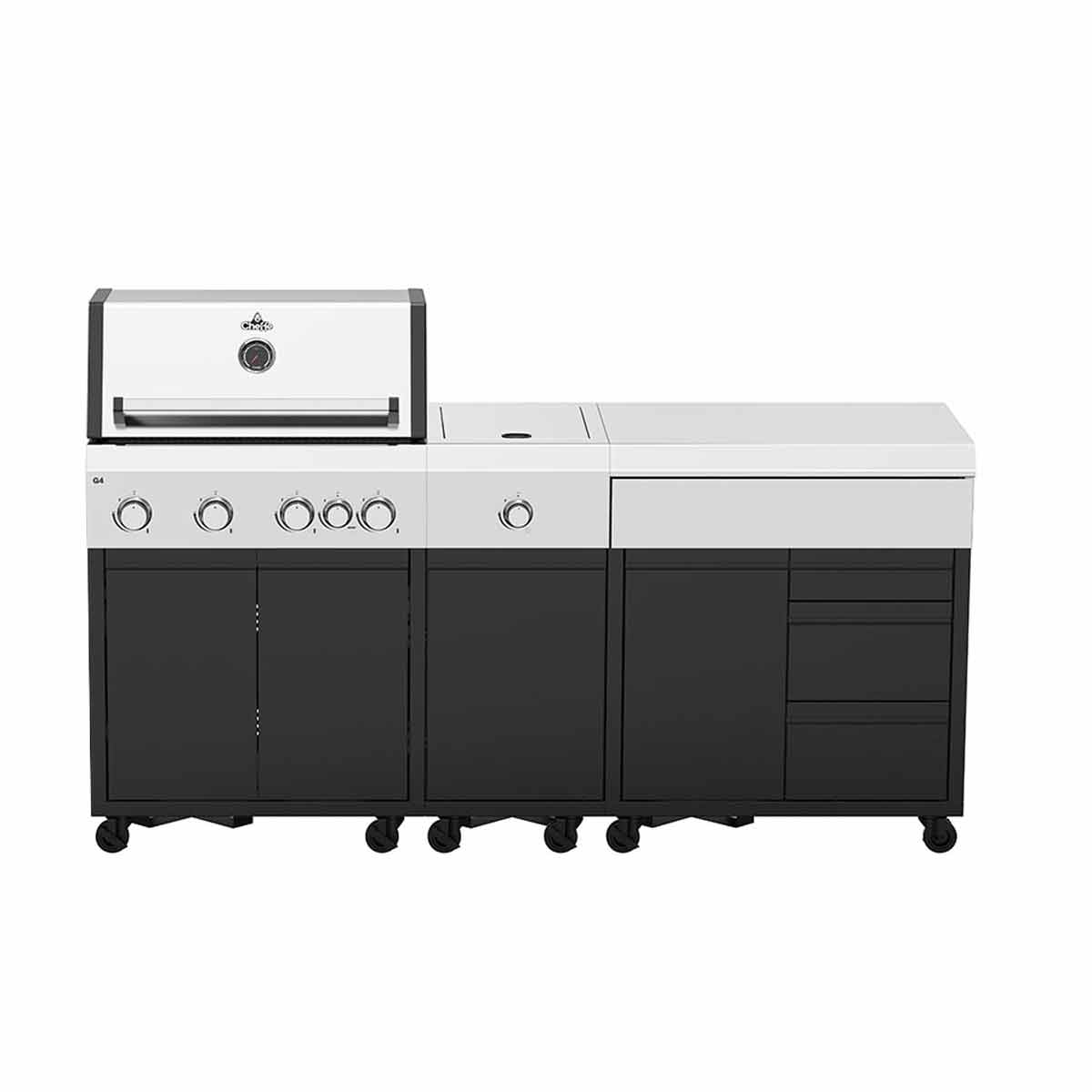 Cheffe G4 Modular-Grill XL200 – Basismodul+ Einzelmodul Kochfeld + Doppelmodul Stauraum