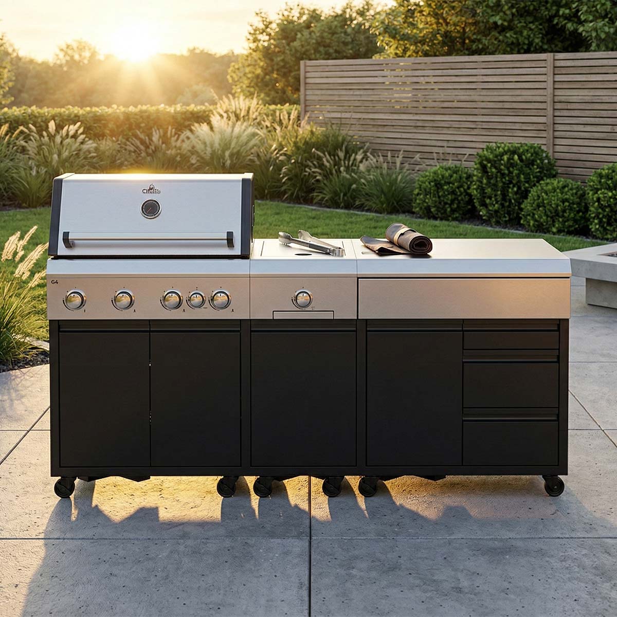 Cheffe G4 Modular-Grill XL200 – Basismodul+ Einzelmodul Kochfeld + Doppelmodul Stauraum