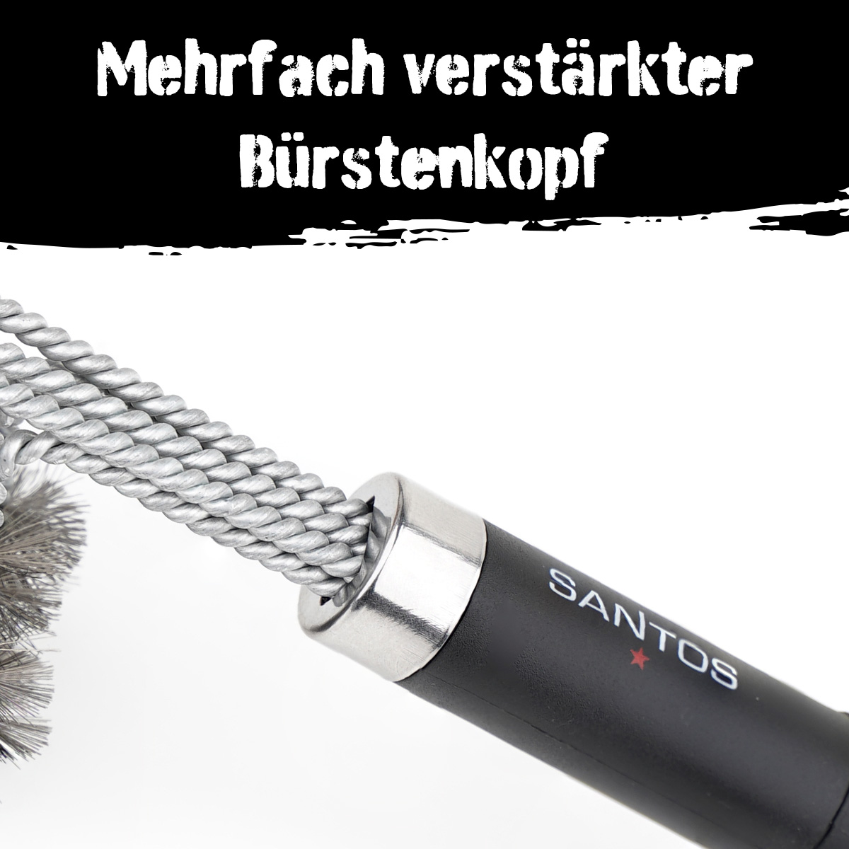 SANTOS 3-Kopf Grillbürste mit Schaber | 44 cm