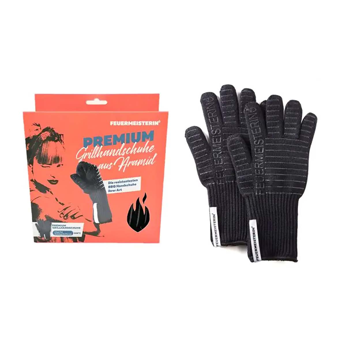 Feuermeisterin Premium BBQ Grillhandschuhe | Aramid | Schwarz | 1 Paar | Einheitsgröße