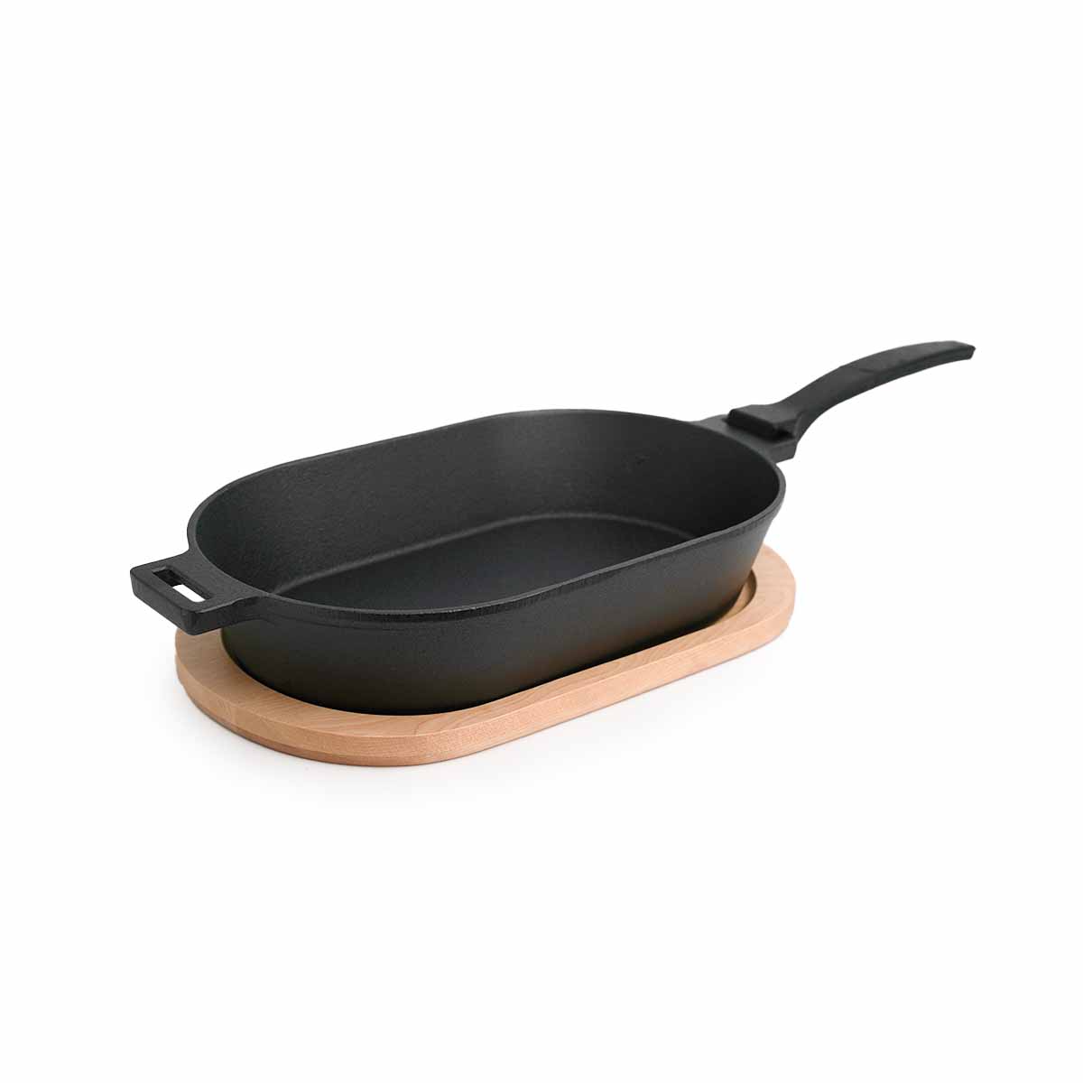 SANTOS Gusseiserne Grillpfanne | oval mit abnehmbarem Griff | 36 x 19 cm