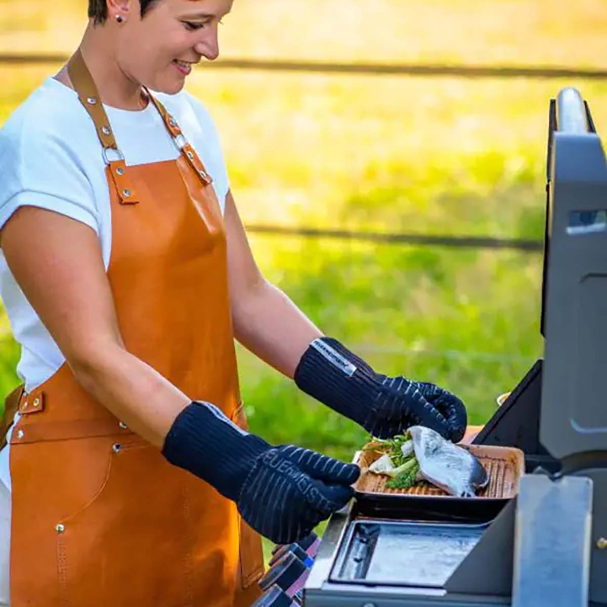 Feuermeisterin Premium BBQ Grillhandschuhe | Aramid | Schwarz | 1 Paar | Einheitsgröße