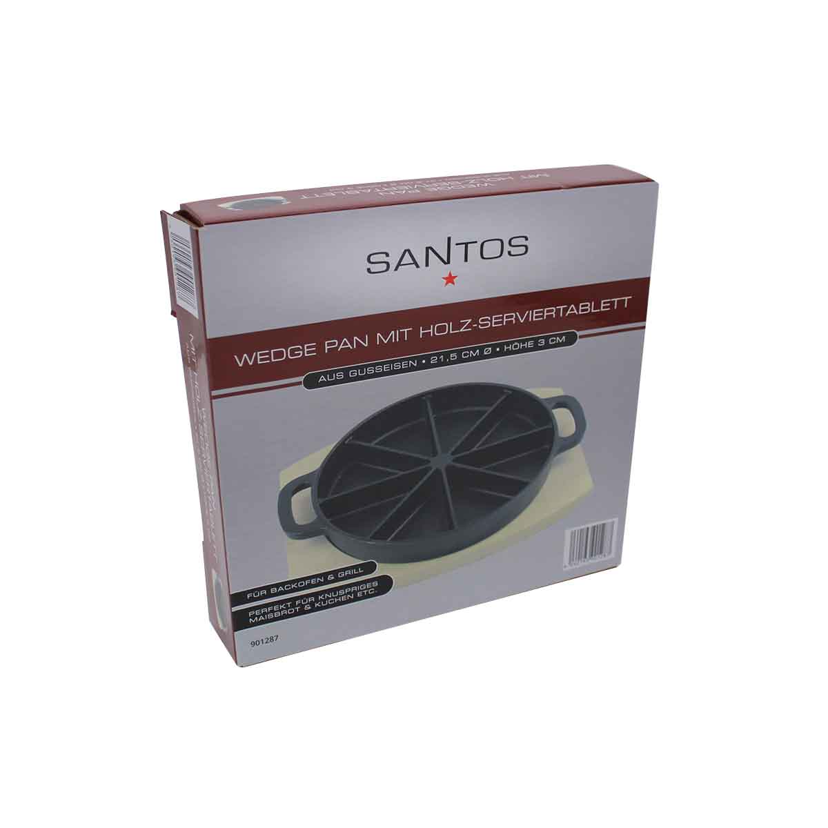 SANTOS Wedge Pan mit Holz-Serviertablett Ø 21,5 x 3 cm, Gusseisen, Paket