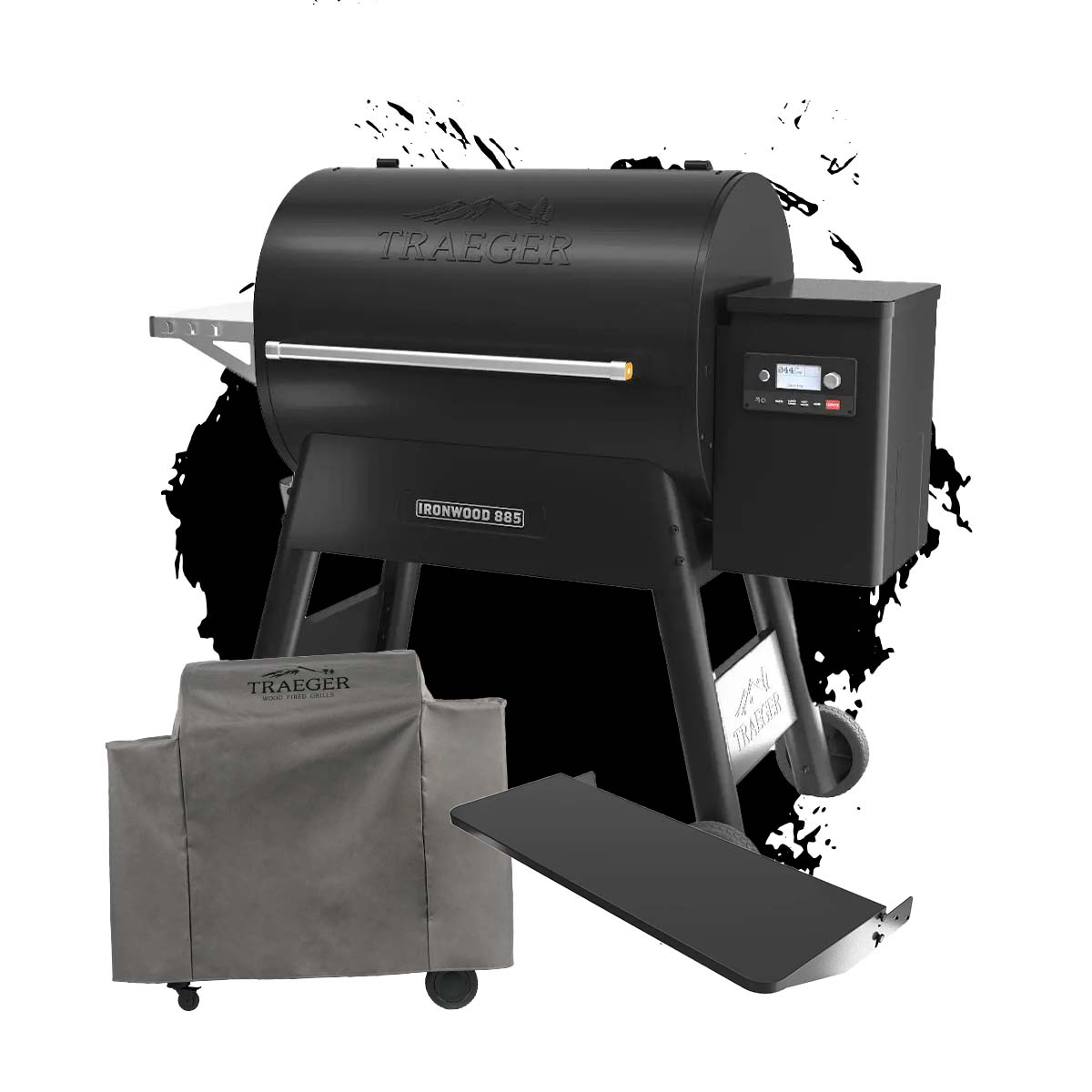 Traeger Pelletgrill Ironwood 885, Schwarz inkl. Abdeckhaube und Frontablage