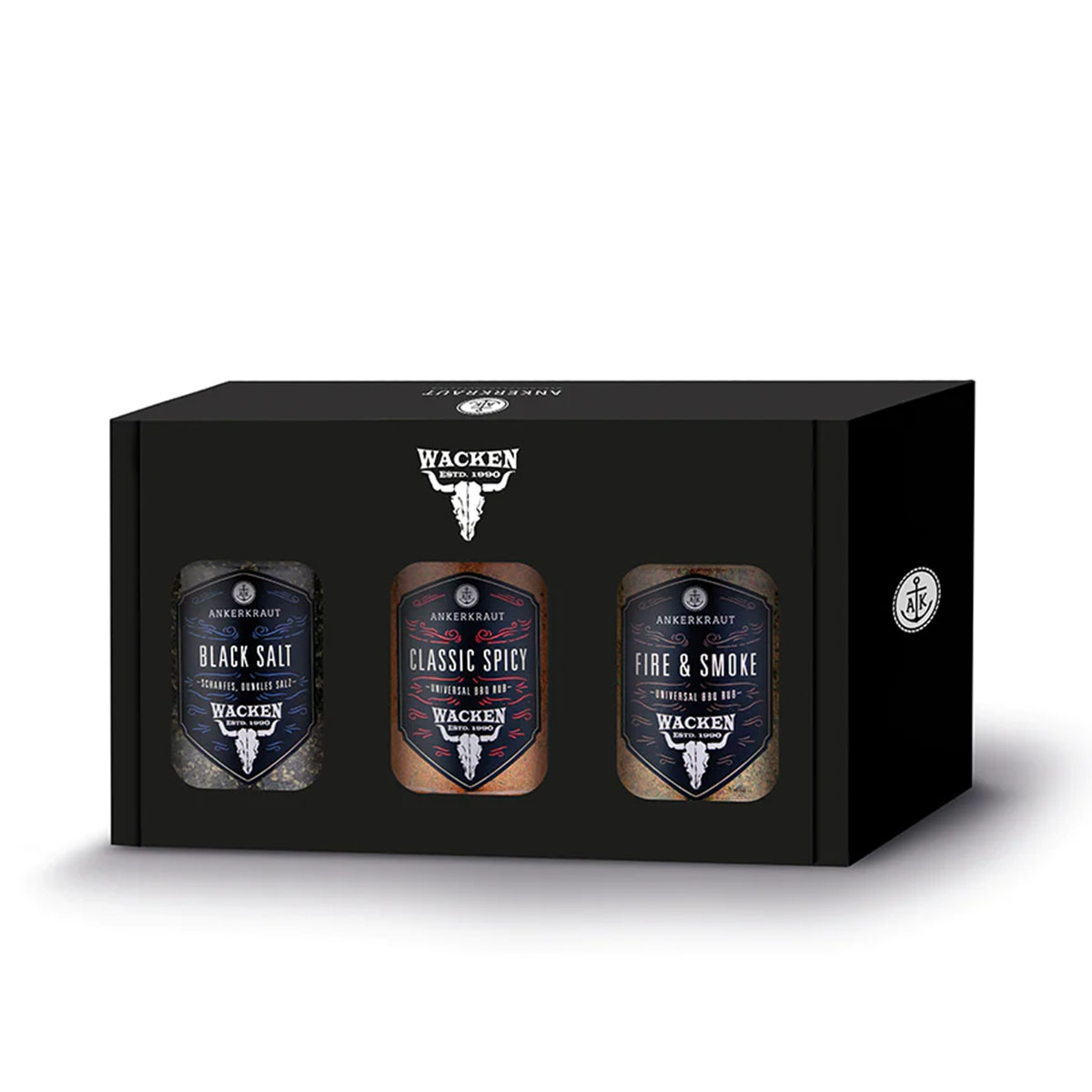 Ankerkraut Wacken Box mit 3 Gewürzen / Hot Black Salt, Classic Spicy und Fire & Smoke