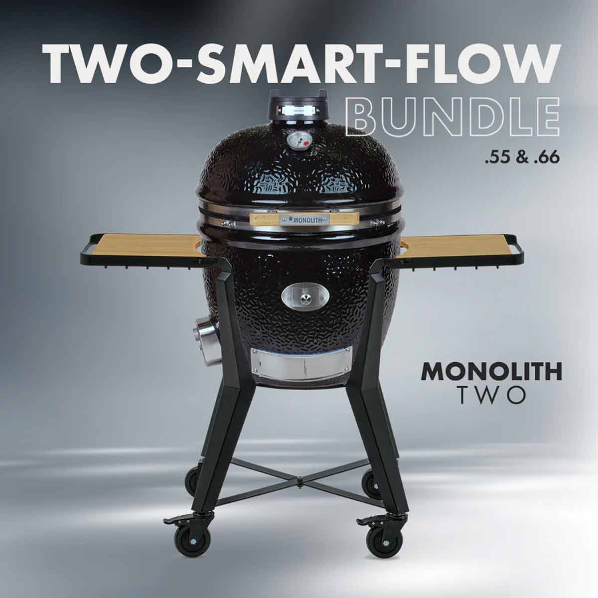 Monolith Keramikgrill Two.55 Smart-Flow-Bundle inklusive Gestell und BBQ Guru Lüfter