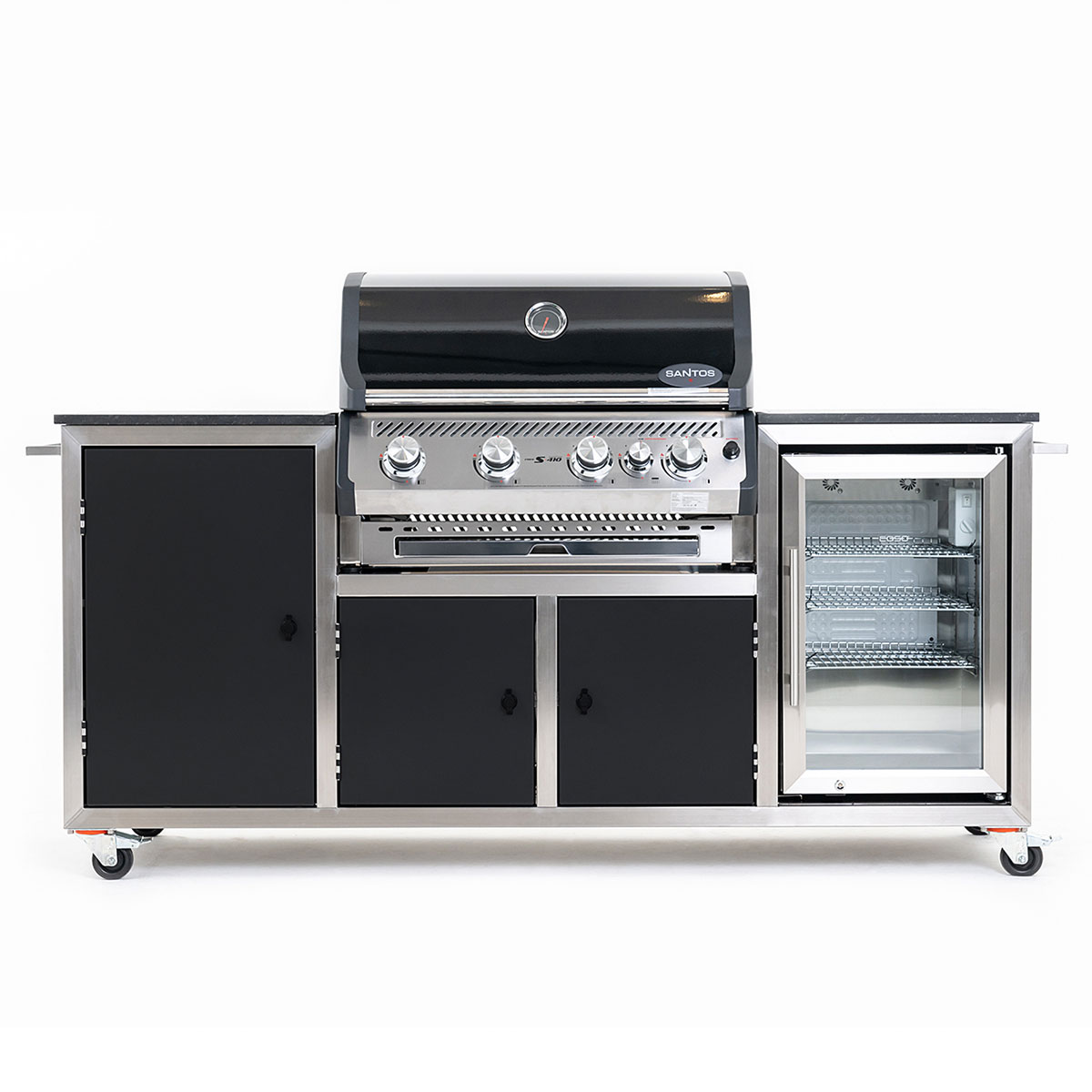 INDRAdesign Blackline Gasgrillstation mit SANTOS Free S-410 & Kühlschrank / schwarz