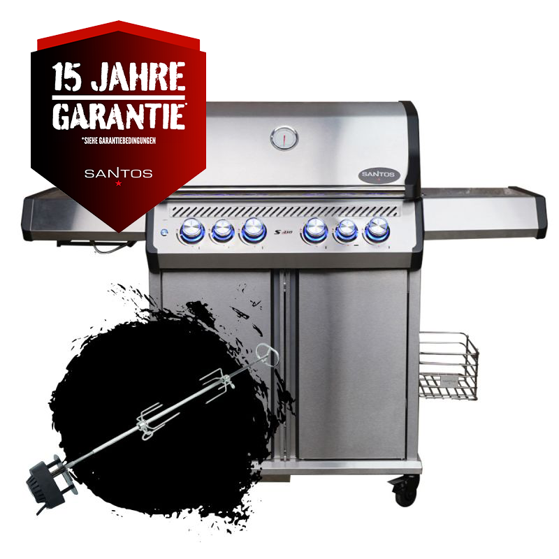 SANTOS S-418 Pro Edelstahl | Seiten- & Heckbrenner inkl. Drehspieß | TST