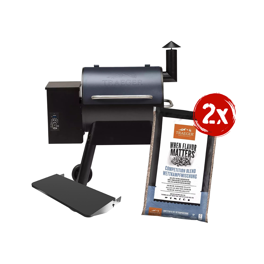 Traeger Pro Series 22 Pelletgrill Bundle – Blau inkl. Frontablage & 2 Säcken Pellets