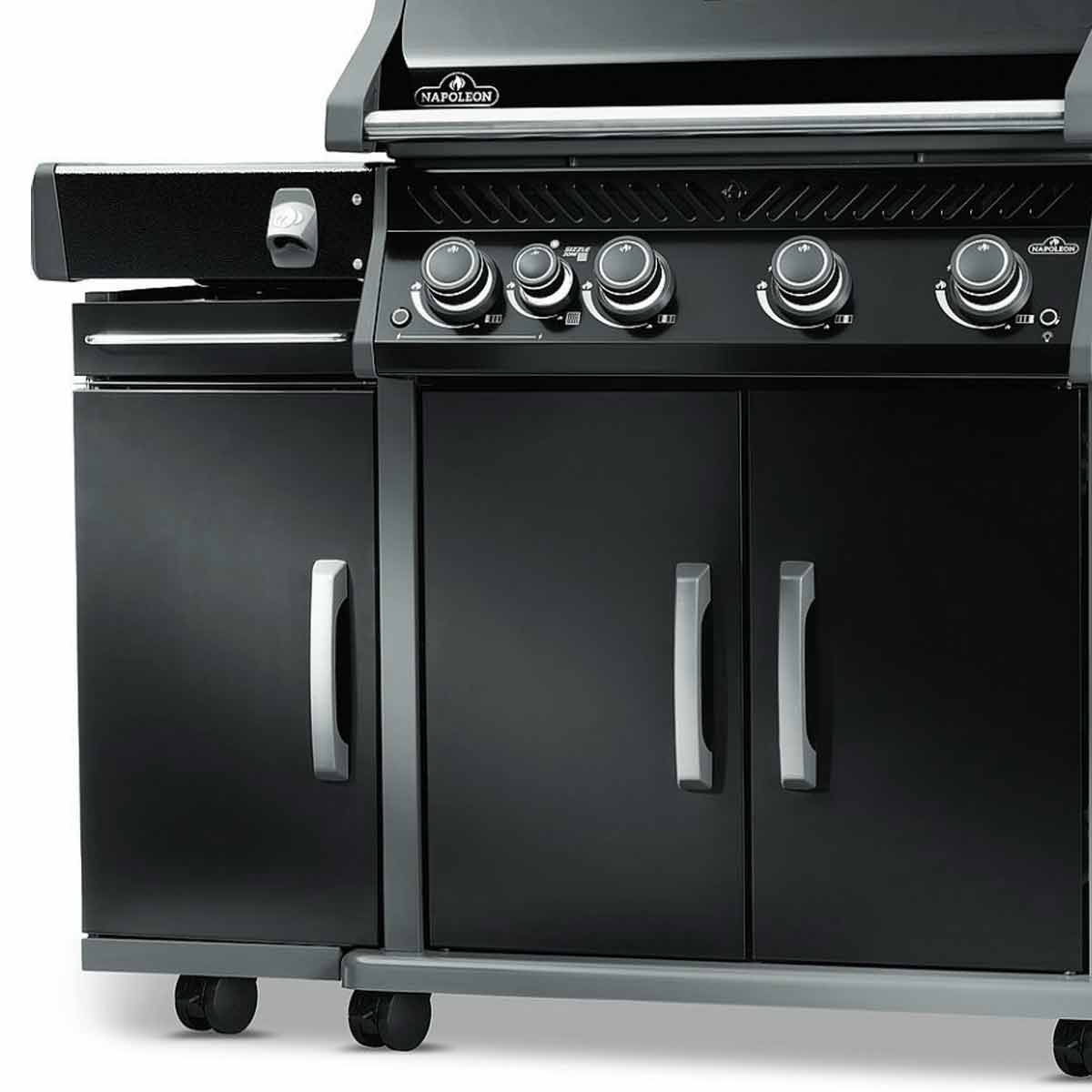 Napoleon Rogue Pro Seitenschrank, schwarz glänzend, links am Grill montiert