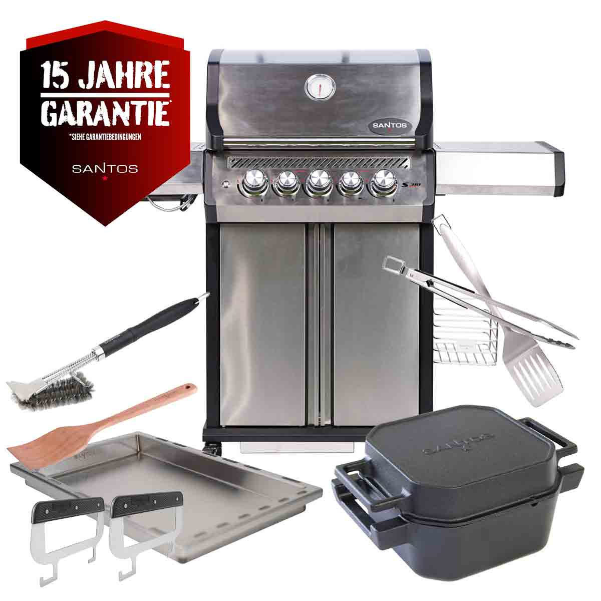 SANTOS S-318 Pro | Seiten- & Heckbrenner | Edelstahl | Ready2Grill Bundle