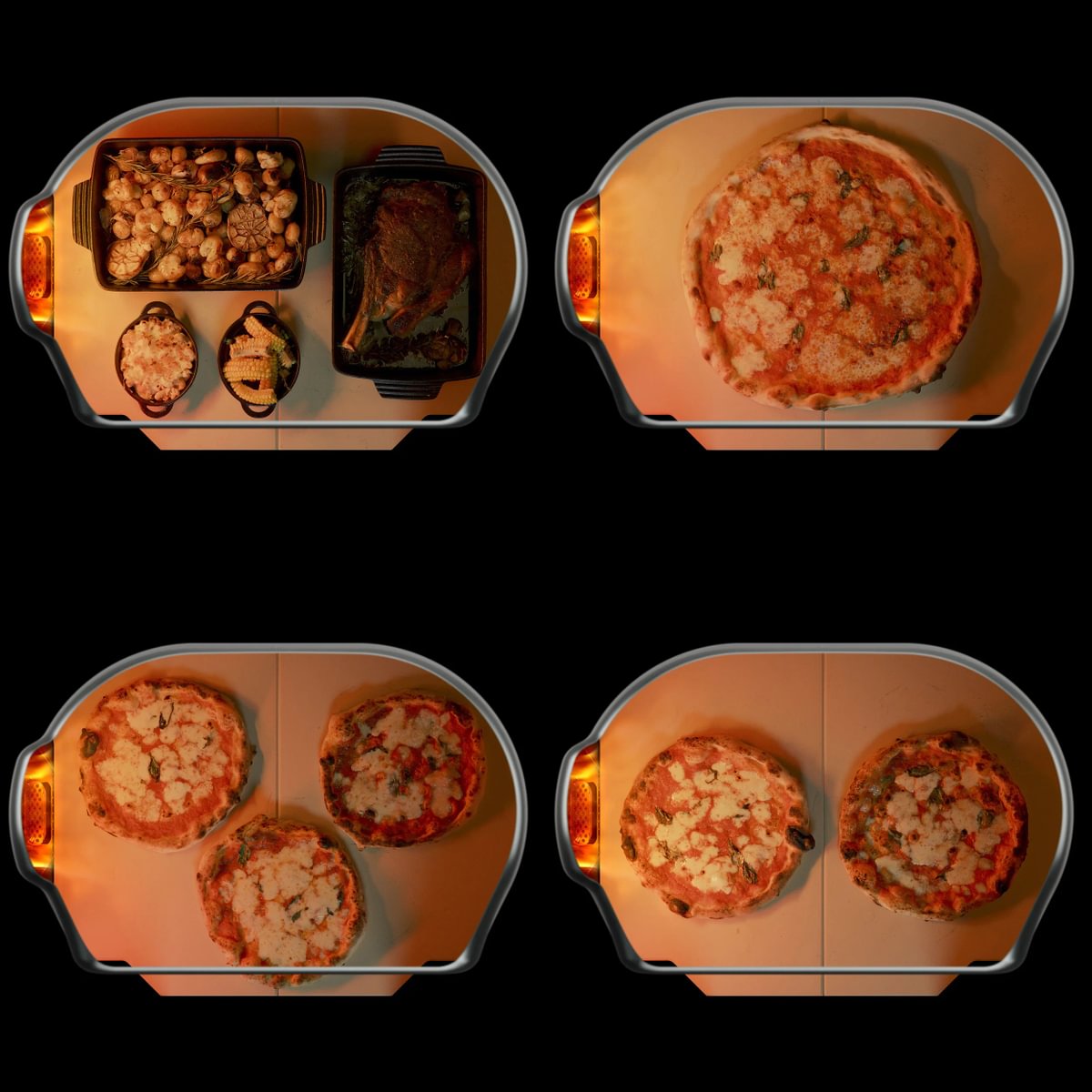 Gozney Pizzaofen Dome Gen 2.0 XL | Cremeweiß Grillfläche mit vier Anwendungsbeispielen
