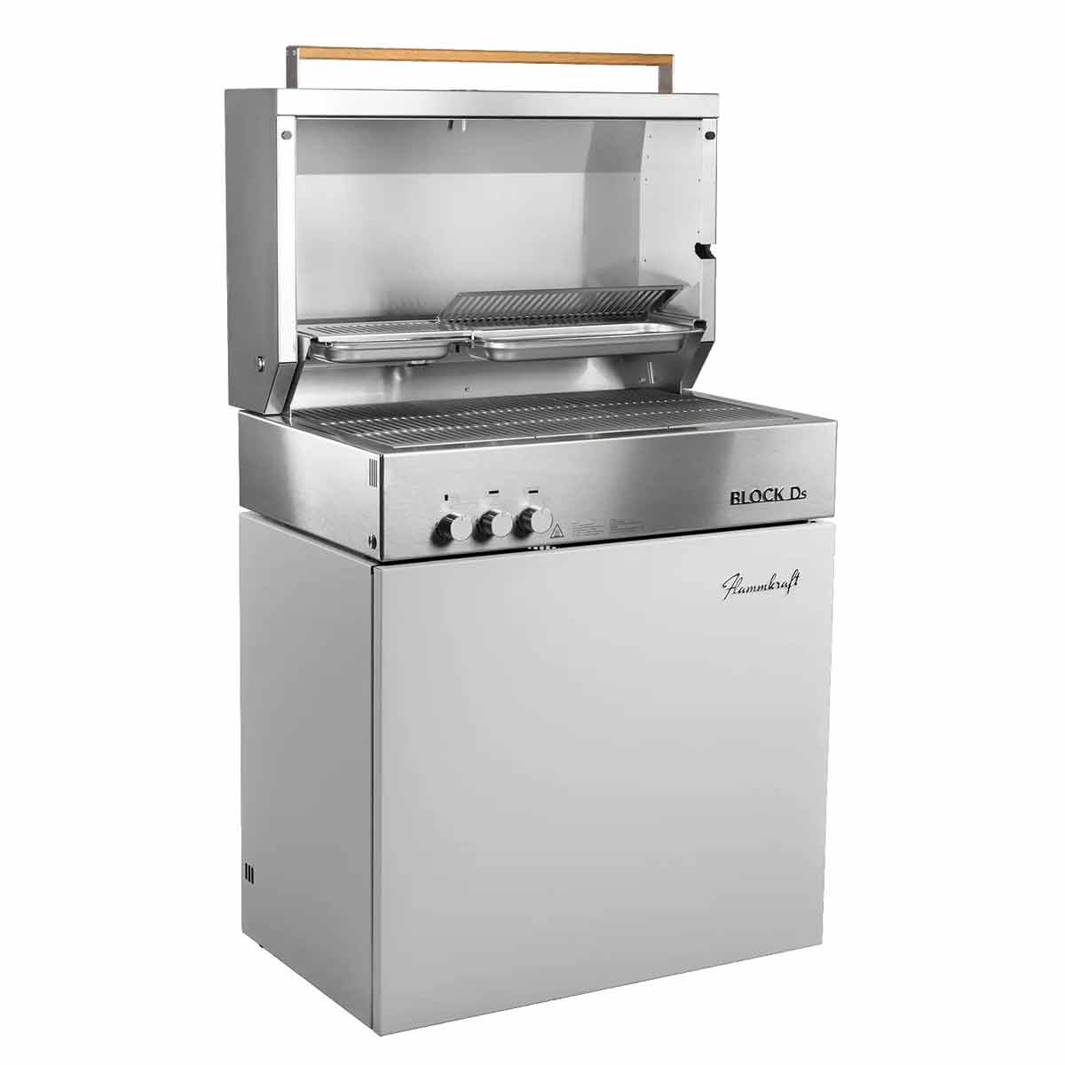 Flammkraft Block Ds Tiefumbra, mit geöffneter Grillhaube