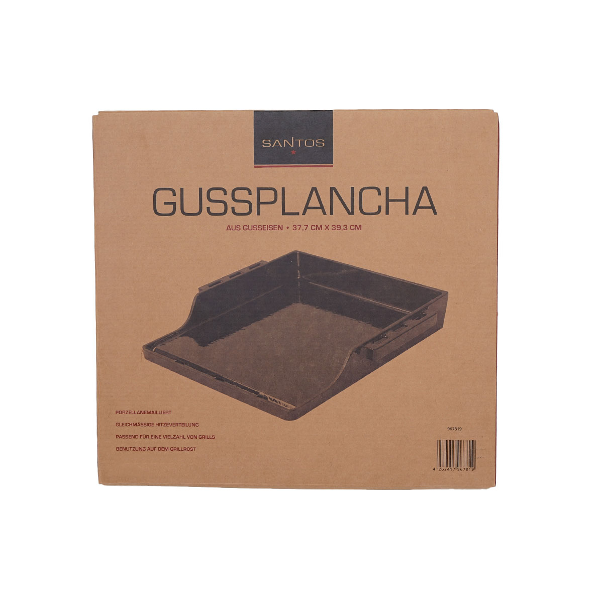 SANTOS Gussplancha | Emaillierte Einsatzpfanne | 39,3 x 37,7 cm