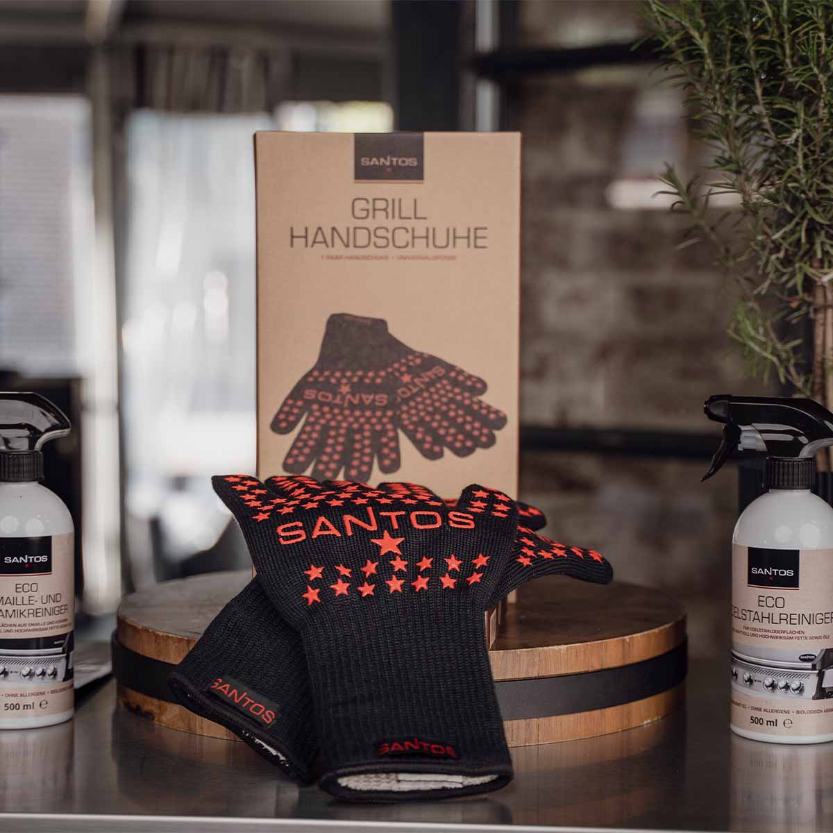 Santos Holzkohle-Set - Holzkohleanzünder, Grillkohle und Handschuhe 