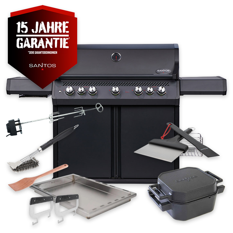 Santos S-518 PRO All Black Matt | Seiten- & Heckbrenner | Ready2Grill Bundle