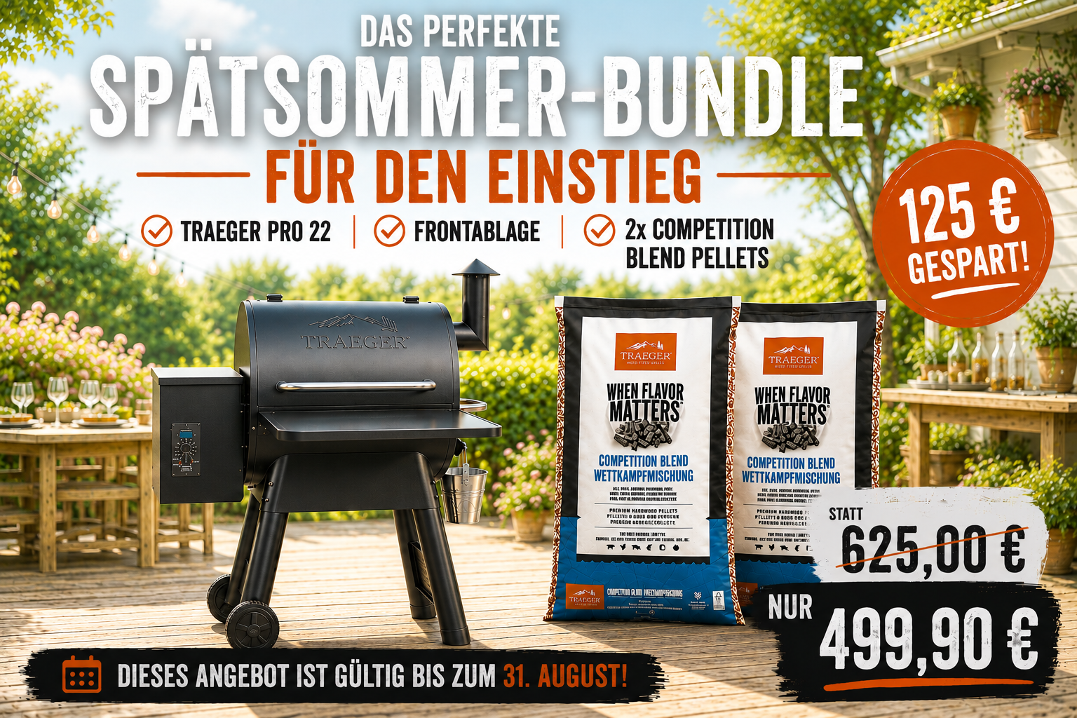 Traeger Pro Series 22 Pelletgrill Bundle – Blau inkl. Frontablage & 2 Säcken Pellets
