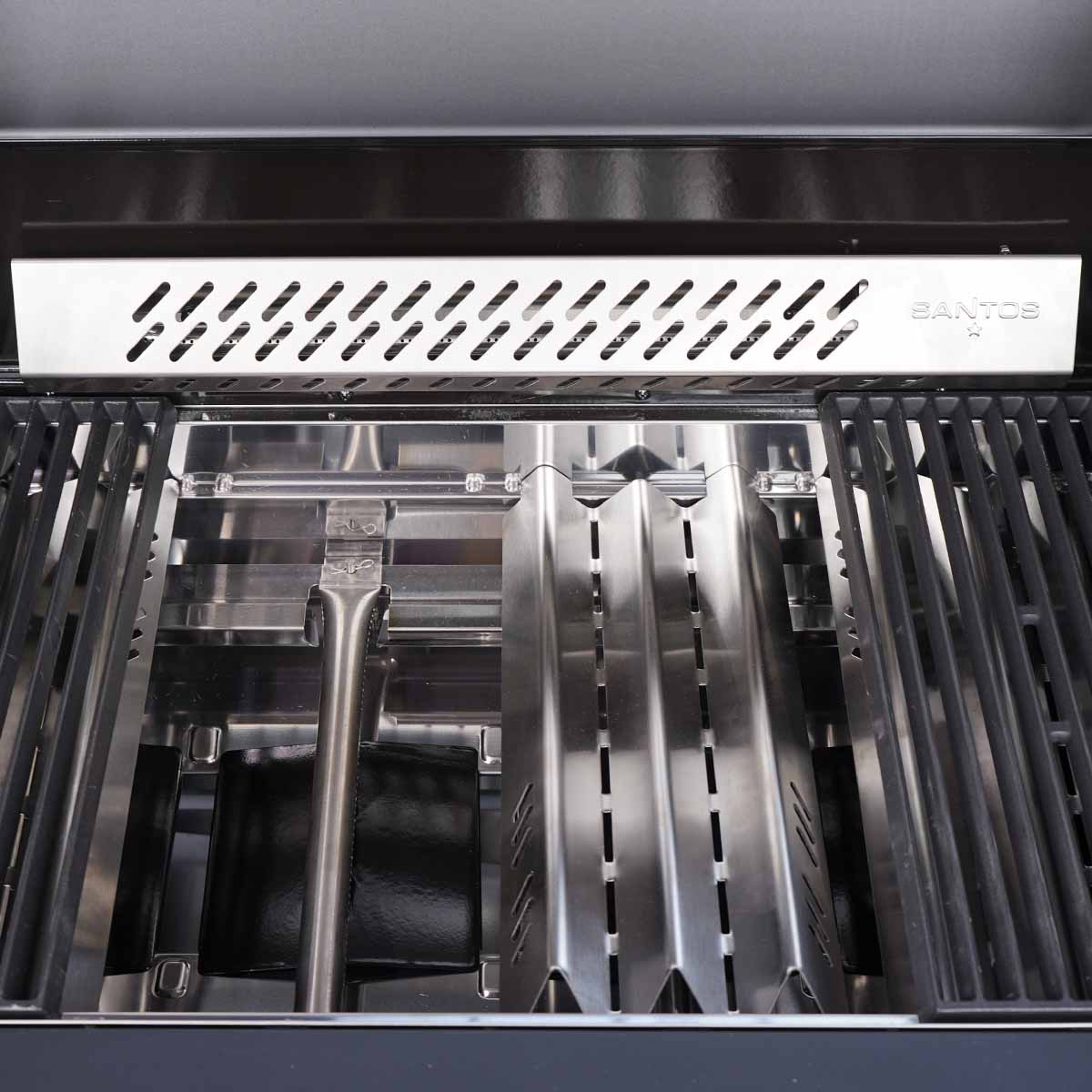 SANTOS S-418 Pro All Black Matt | Seiten- & Heckbrenner | inkl. Drehspieß & Abdeckhaube