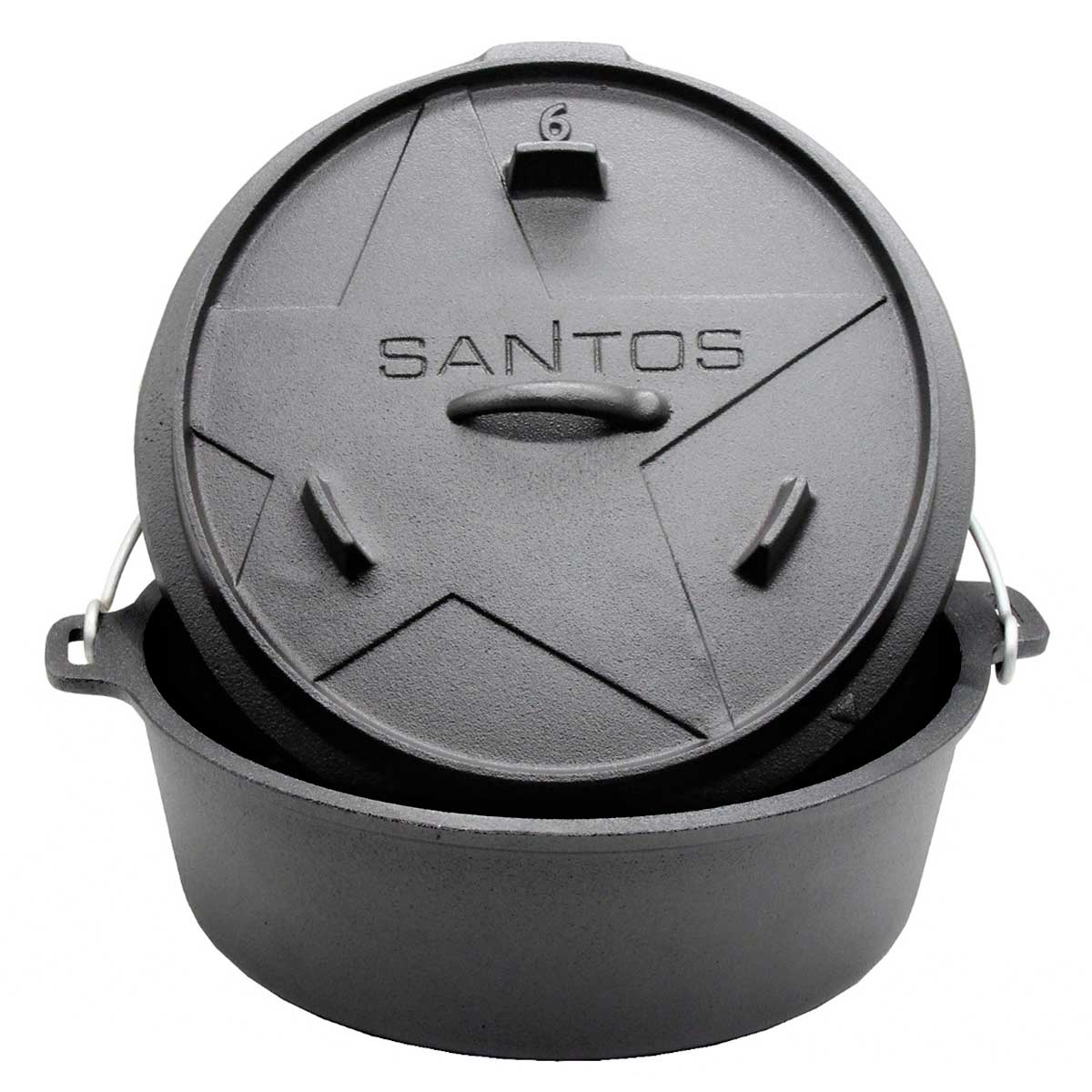 SANTOS Dutch Oven, Schmortopf für Außenküche, 6 Qt ohne Füße, Gusseisen