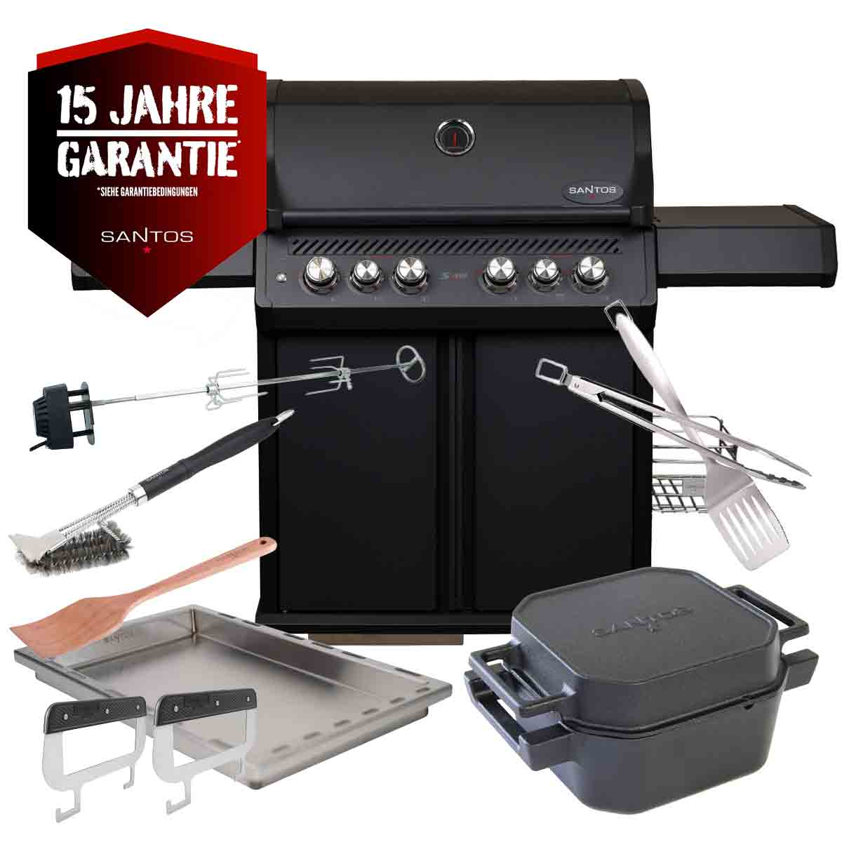 SANTOS S-418 Pro All Black Matt | Seiten- & Heckbrenner | Ready2Grill Bundle