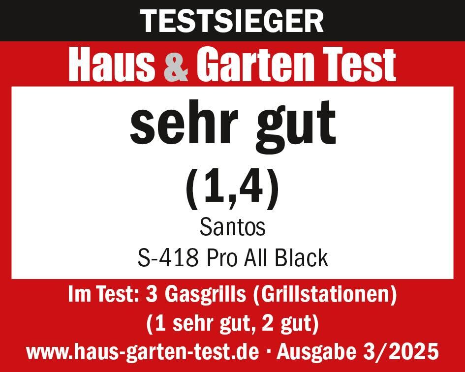 SANTOS S-418 Pro All Black Matt | Seiten- & Heckbrenner | inkl. Drehspieß & Abdeckhaube