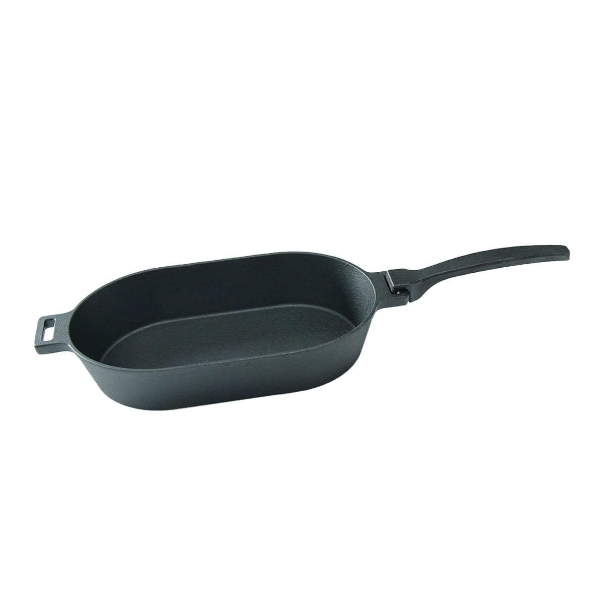 SANTOS SANTOS Gusseiserne Grillpfanne, oval mit abnehmbarem Griff, 36 x 19 cm