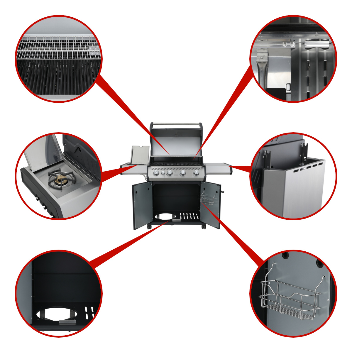 SANTOS Gasgrill S-401 mit Seitenkocher, Schwarz