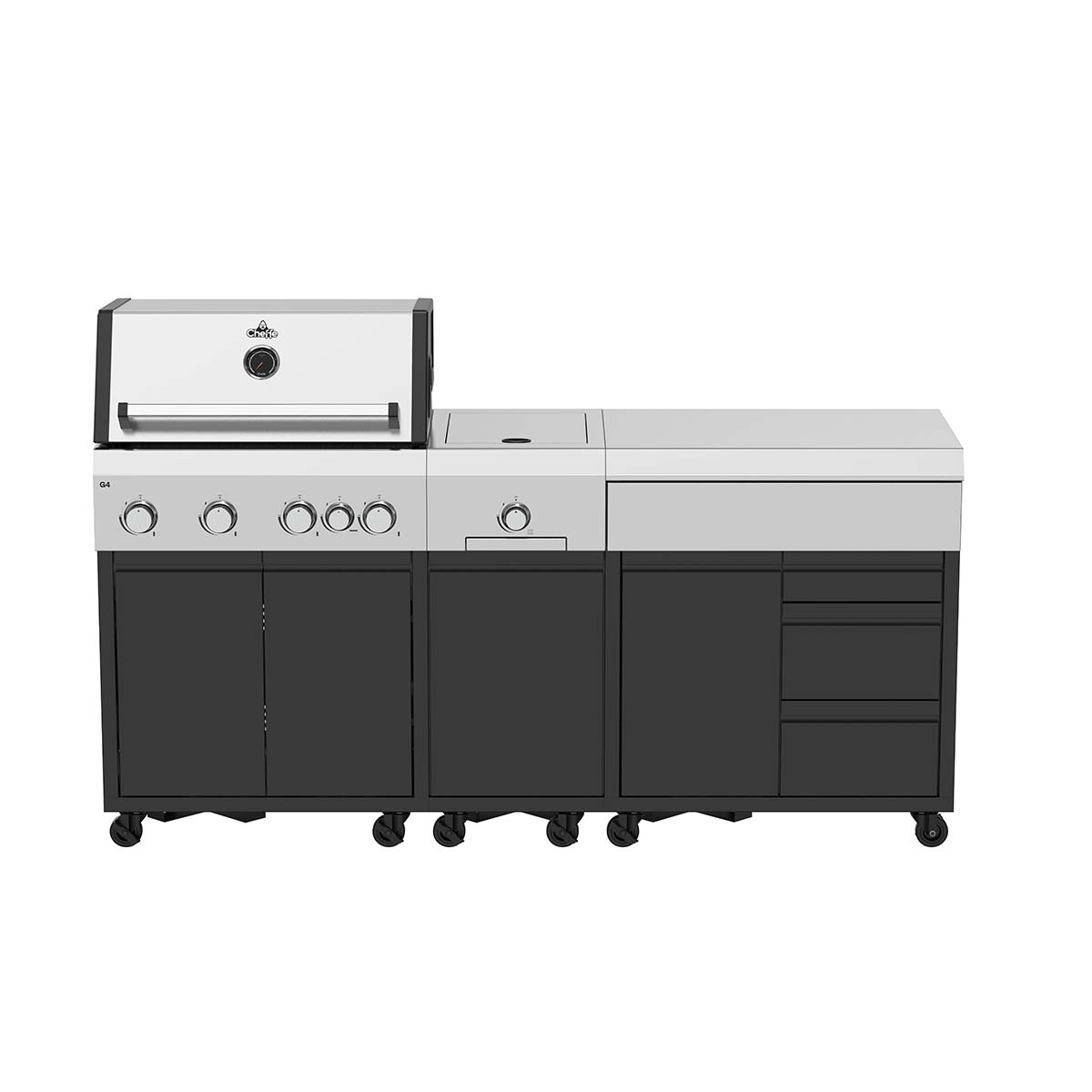Cheffe Outdoorküche XL200 | G4 Grill | Kochfeld Einzelmodul | Stauraum Doppelmodul