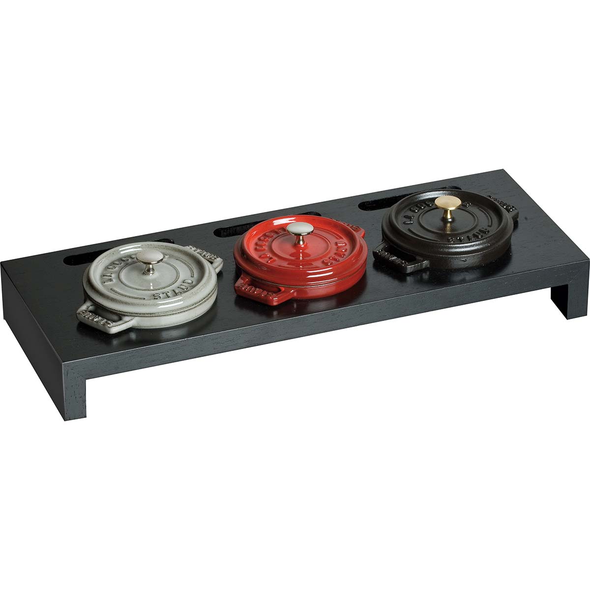 STAUB Servierbrett für 3 Mini-Cocottes, 42 cm x 16 cm, Schwarz