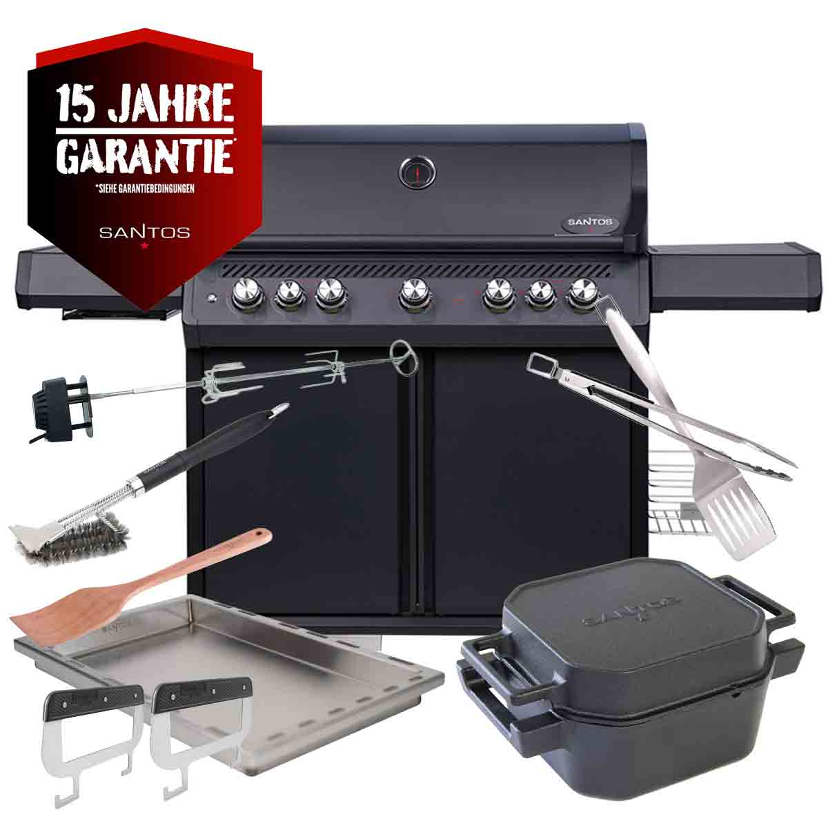Santos S-518 PRO All Black Matt | Seiten- & Heckbrenner | Ready2Grill Bundle