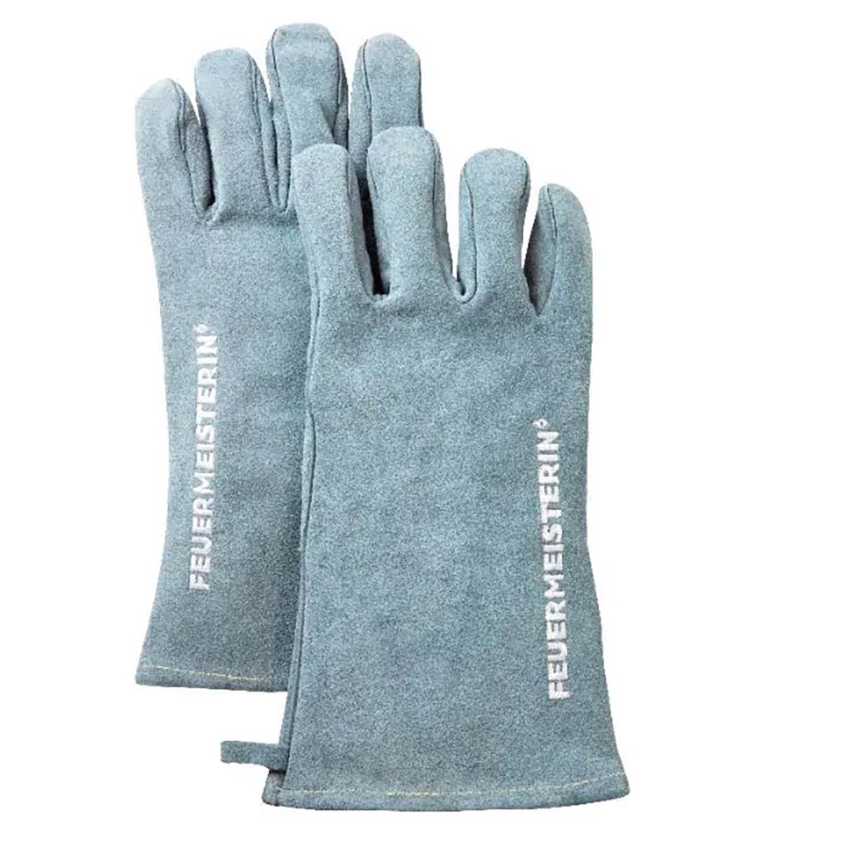 Feuermeisterin Premium BBQ Grillhandschuhe | Leder | Grau-Blau | 1 Paar | Einheitsgröße