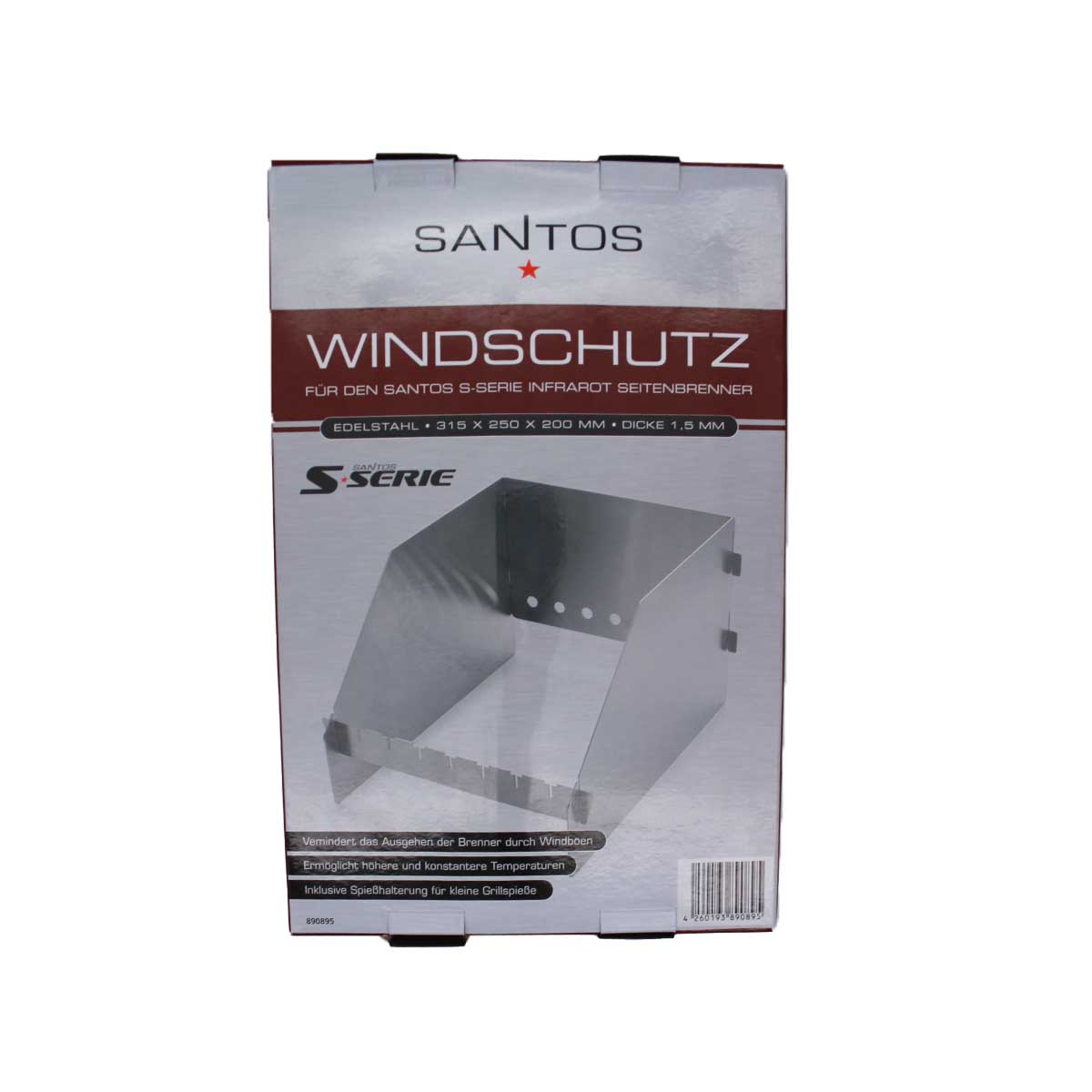 SANTOS Windschild für Seitenbrenner der SANTOS S-Serie & E-Serie, Edelstahl